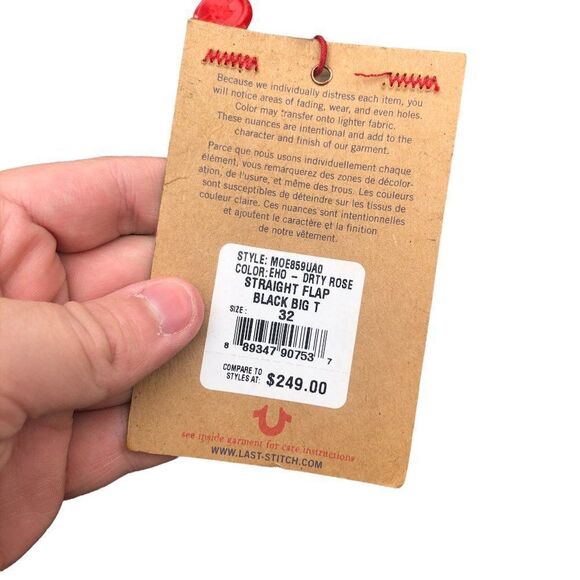 BRAND New True Religion Jeans Size 32 STRAIGHT BIG T Black/Red - Picture 10 of 16